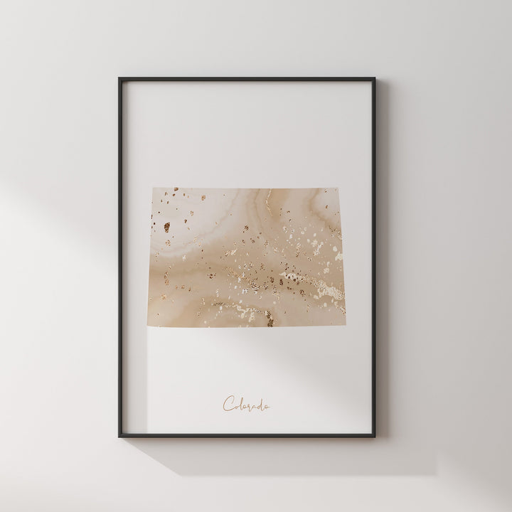 Colorado Map Beige & Gold Wall Art Print | US State | USA | United States of America