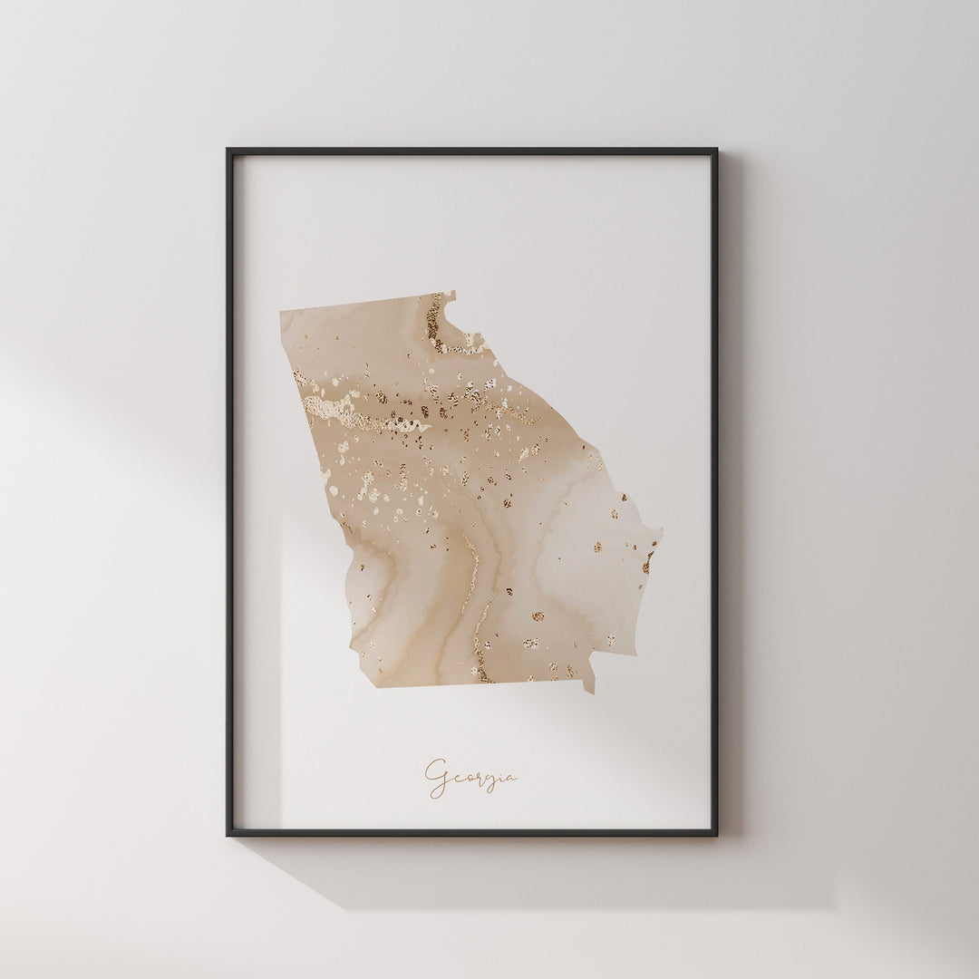 Georgia Map Beige & Gold Wall Art Print | US State | USA | United States of America