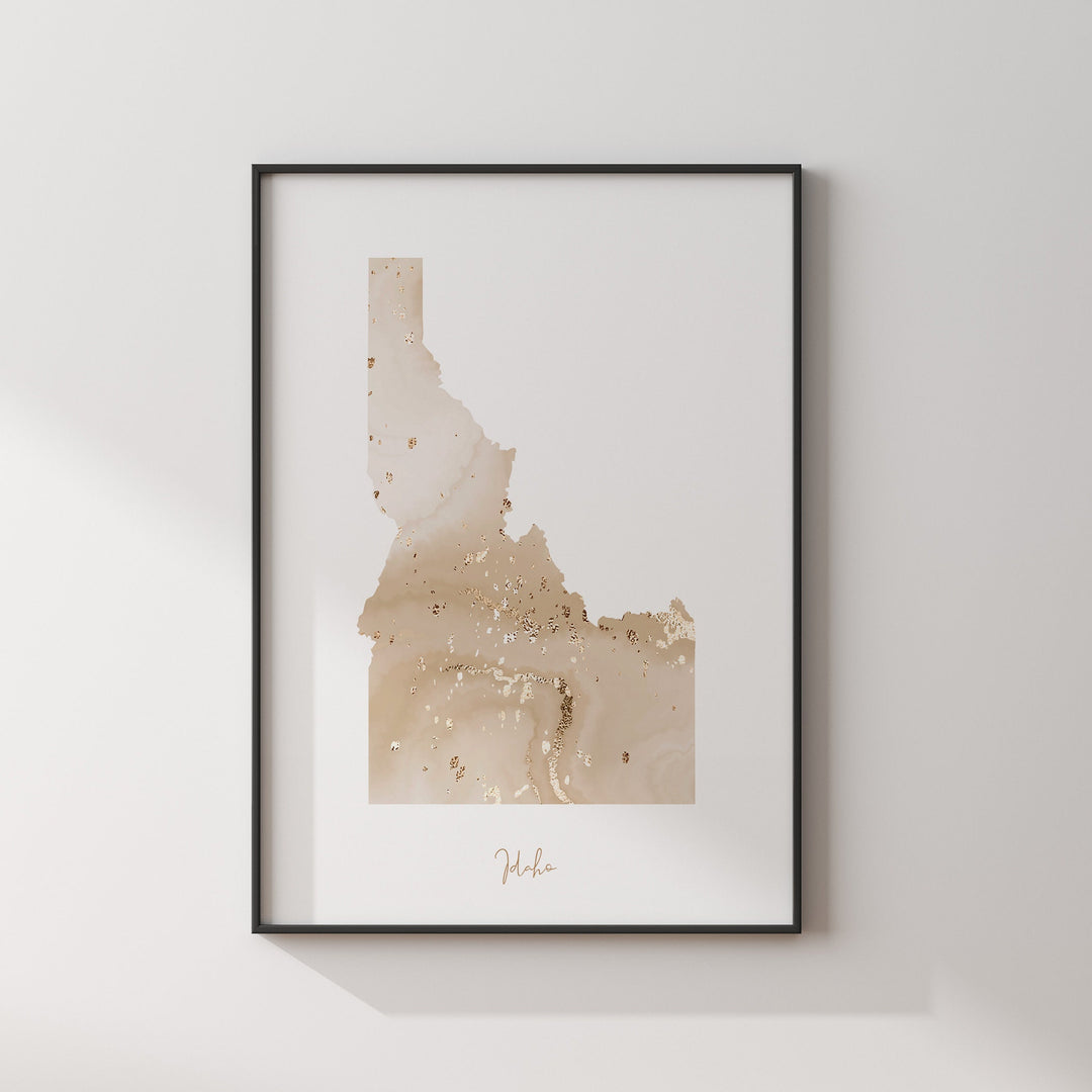 Idaho Map Beige & Gold Wall Art Print | US State | USA | United States of America