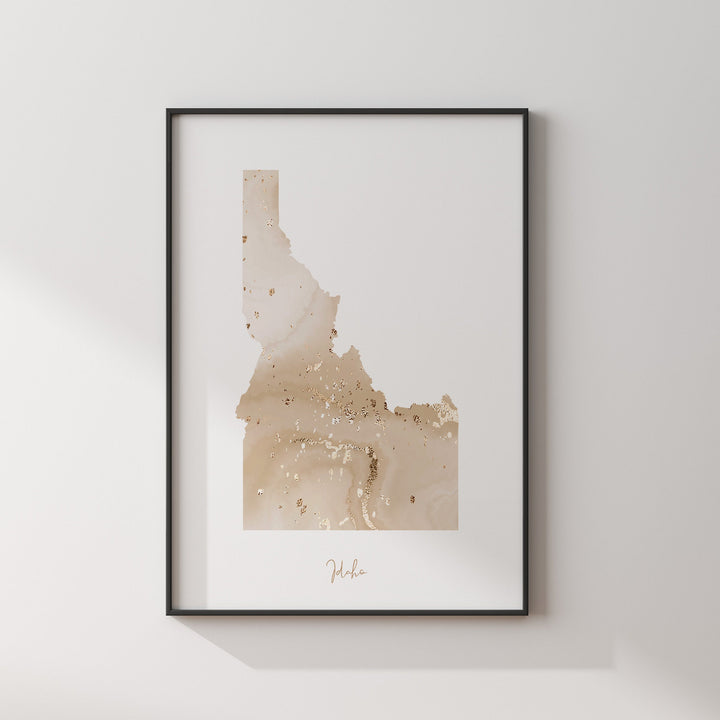 Idaho Map Beige & Gold Wall Art Print | US State | USA | United States of America