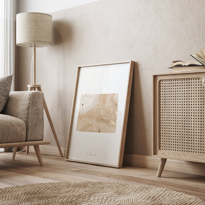 Colorado Map Beige & Gold Wall Art Print | US State | USA | United States of America