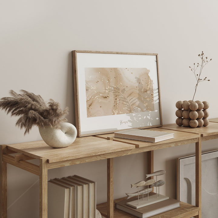 Kansas Map Beige & Gold Wall Art Print | US State | USA | United States of America