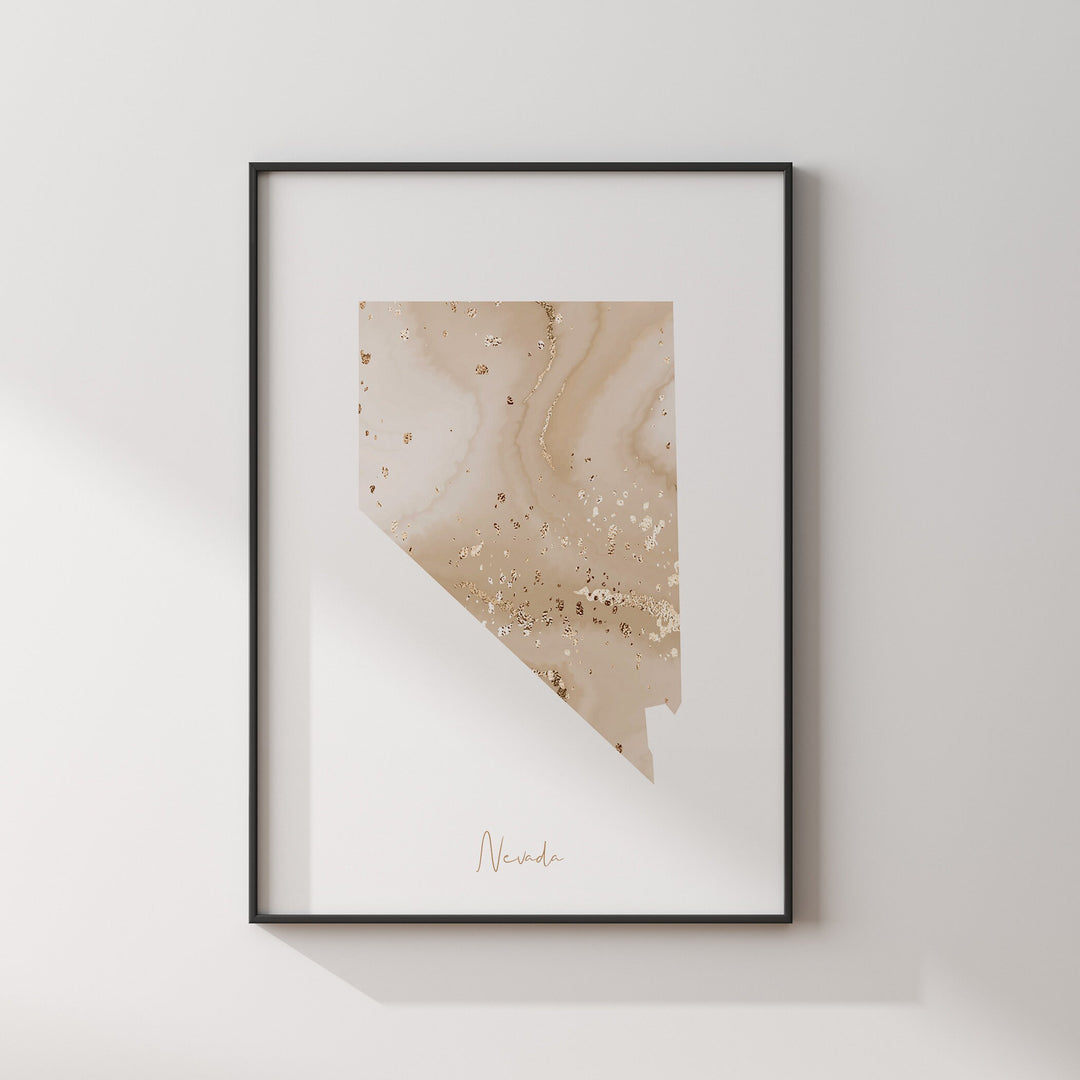 Nevada Map Beige & Gold Wall Art Print | US State | USA | United States of America