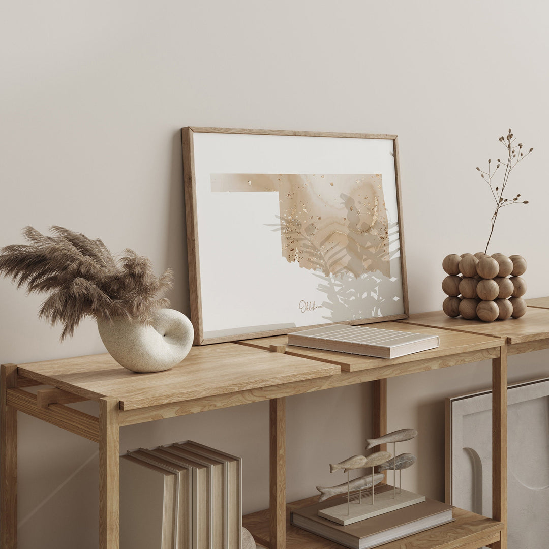 Oklahoma Map Beige & Gold Wall Art Print | US State | USA | United States of America