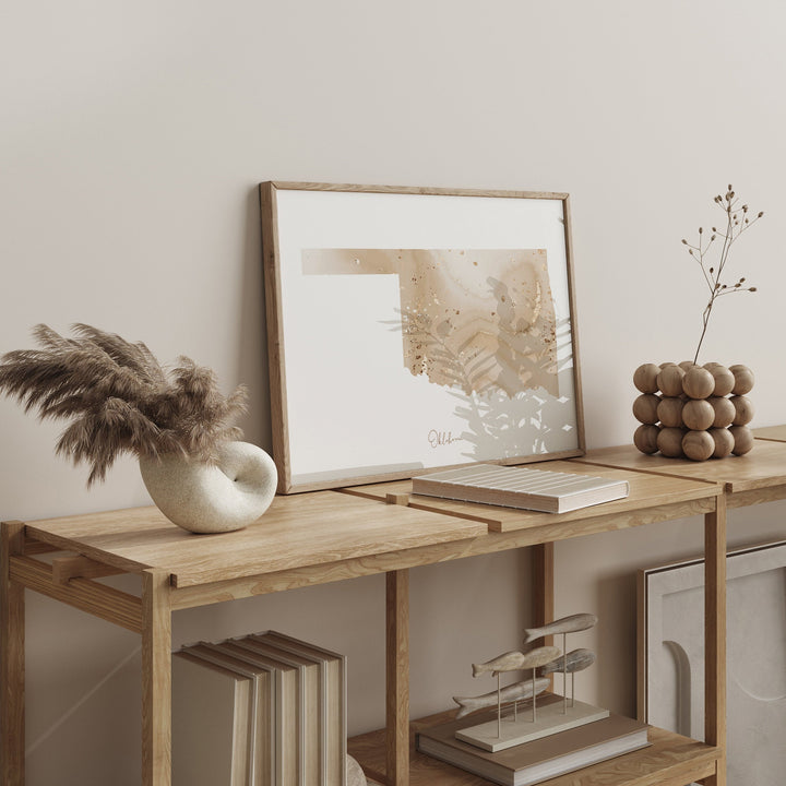 Oklahoma Map Beige & Gold Wall Art Print | US State | USA | United States of America