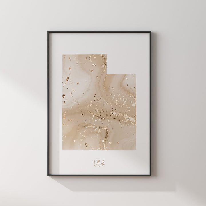 Utah Map Beige & Gold Wall Art Print | US State | USA | United States of America
