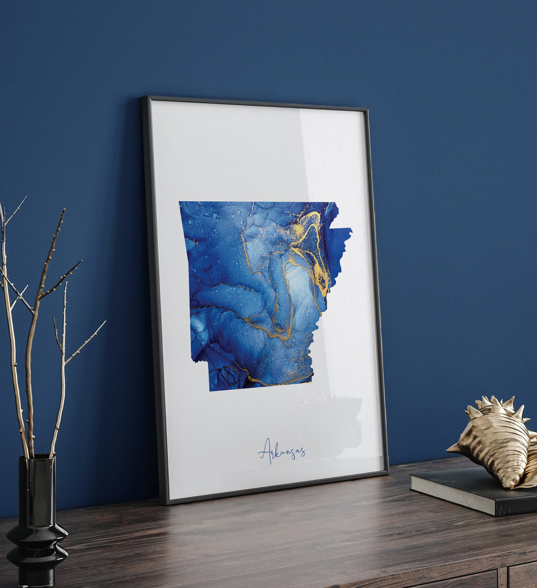 Arkansas Map Blue and Gold Wall Art Print | US State | United States of America | USA