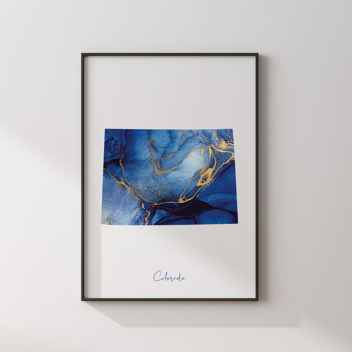 Colorado Map Blue and Gold Wall Art Print | US State | United States of America | USA