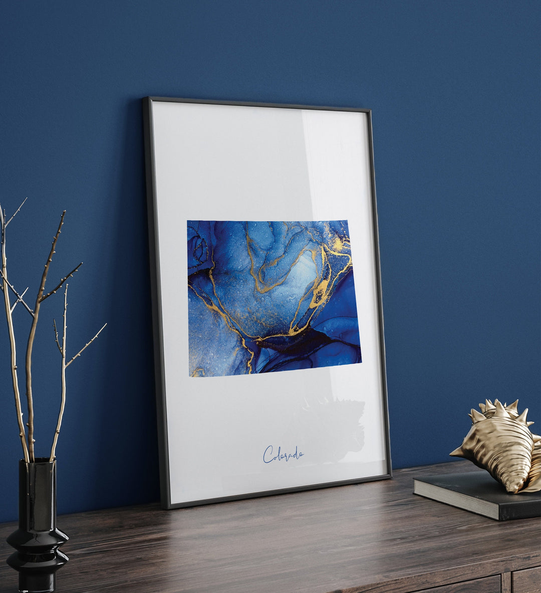 Colorado Map Blue and Gold Wall Art Print | US State | United States of America | USA