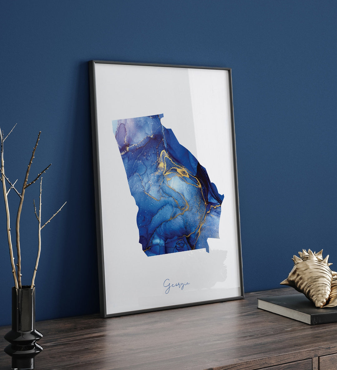 Georgia Map Blue and Gold Wall Art Print | US State | United States of America | USA