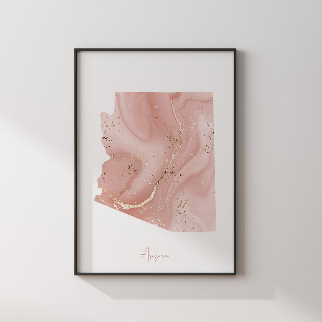 Arizona Map Pink and Gold Wall Art Print | USA | US State | United States of America