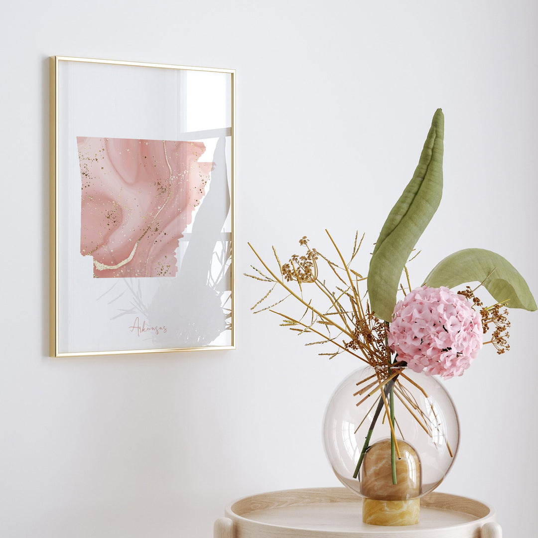 Arkansas Map Pink and Gold Wall Art Print | USA | US State | United States of America