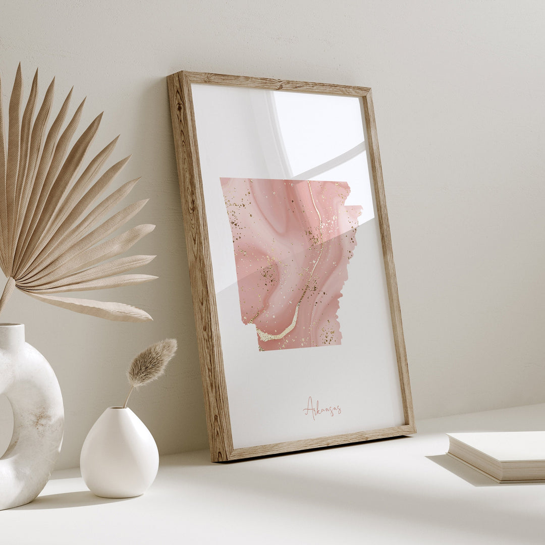 Arkansas Map Pink and Gold Wall Art Print | USA | US State | United States of America