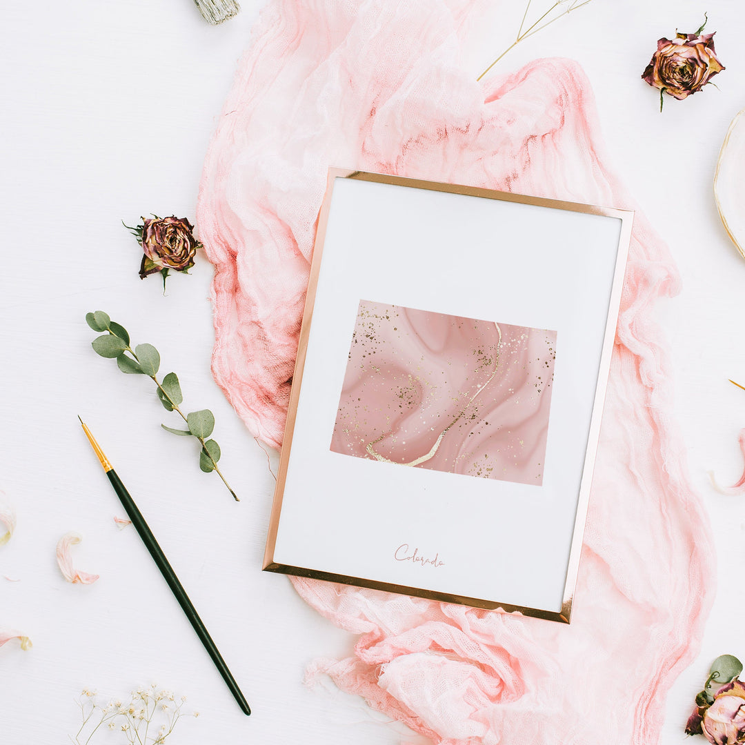 Colorado Map Pink and Gold Wall Art Print | USA | US State | United States of America