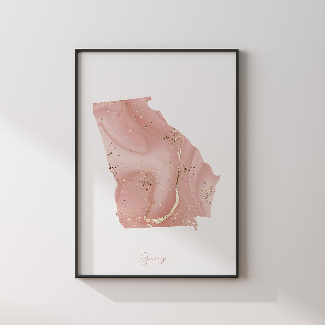 Georgia Map Pink and Gold Wall Art Print | USA | US State | United States of America