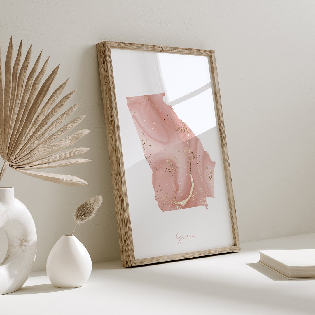 Georgia Map Pink and Gold Wall Art Print | USA | US State | United States of America