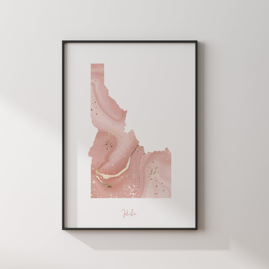 Idaho Map Pink and Gold Wall Art Print | USA | US State | United States of America