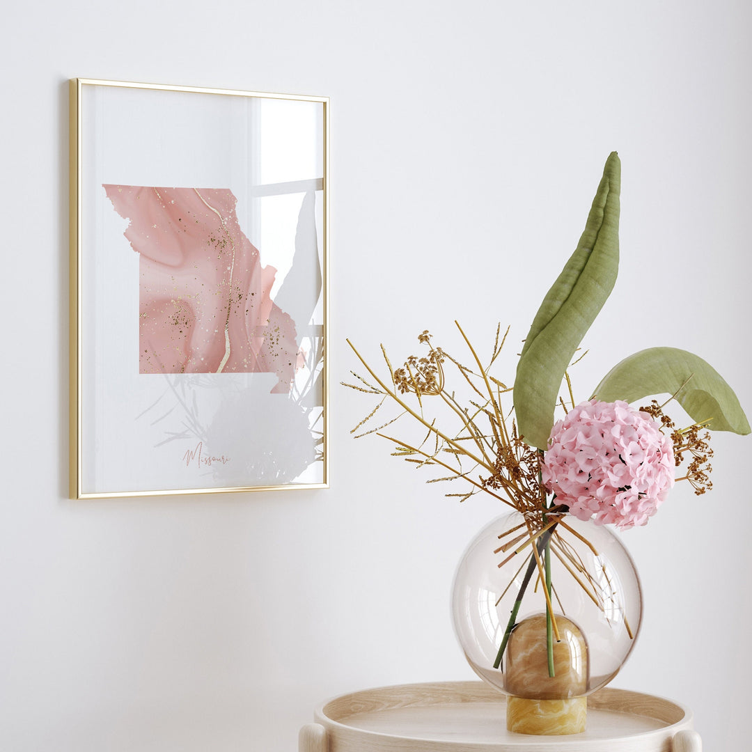 Missouri Map Pink and Gold Wall Art Print | USA | US State | United States of America