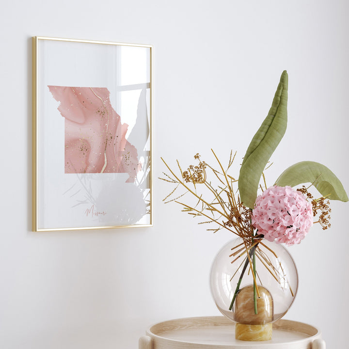 Missouri Map Pink and Gold Wall Art Print | USA | US State | United States of America