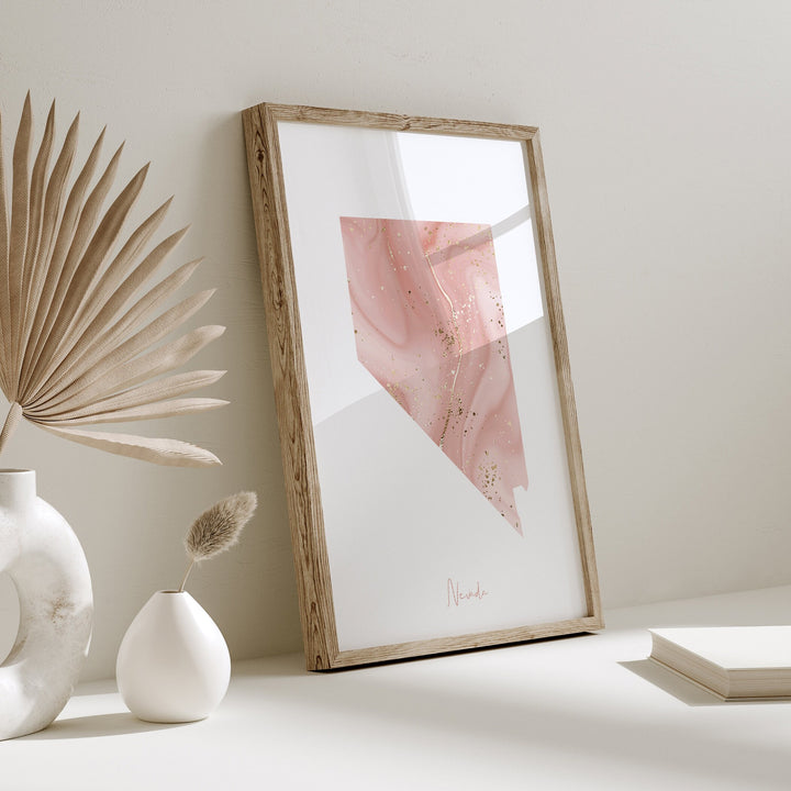 Nevada Map Pink and Gold Wall Art Print | USA | US State | United States of America