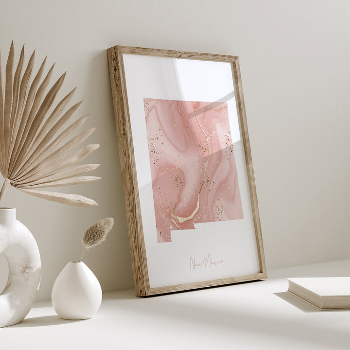 New Mexico Map Pink and Gold Wall Art Print | USA | US State | United States of America