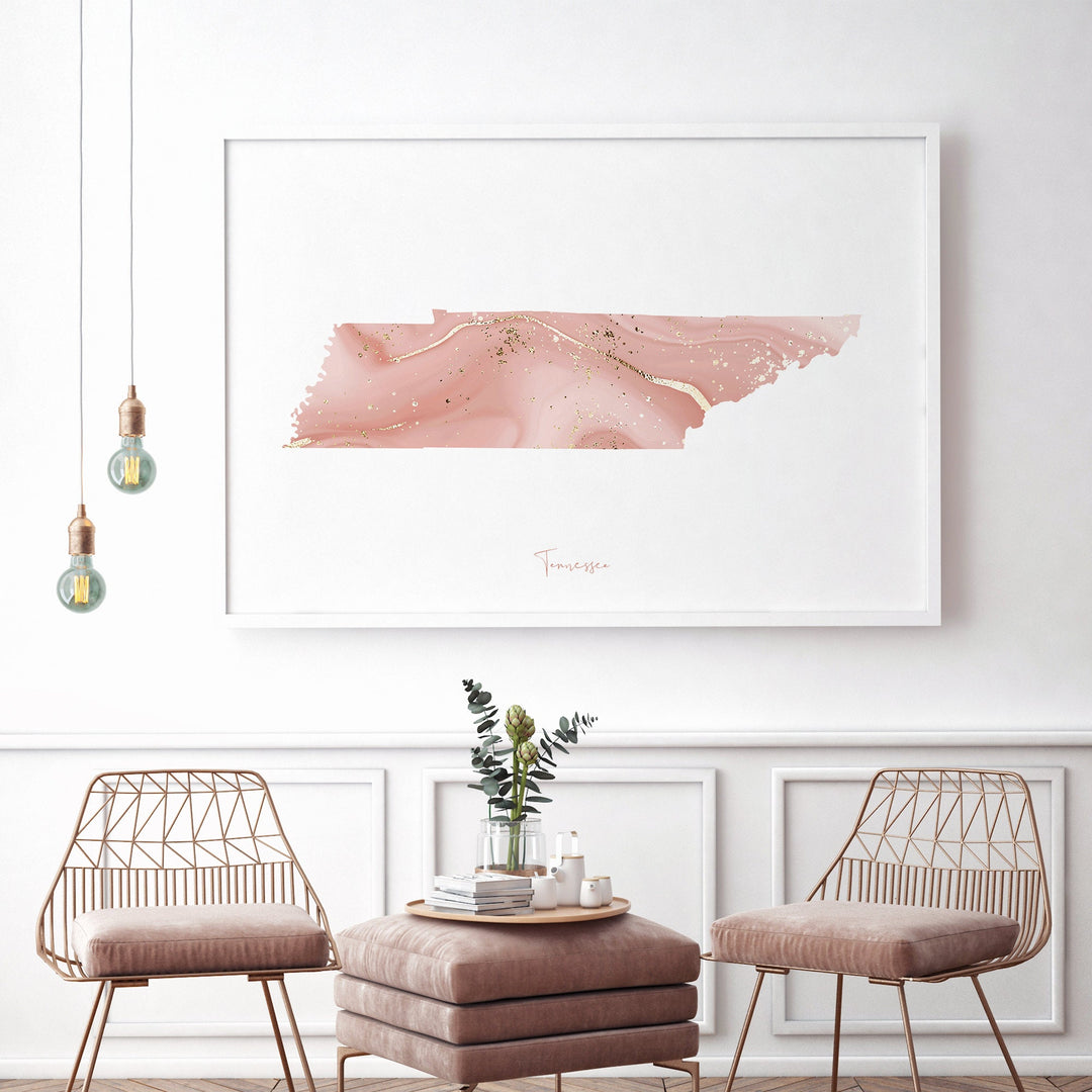 South Dakota Map Pink and Gold Wall Art Print | USA | US State | United States of America