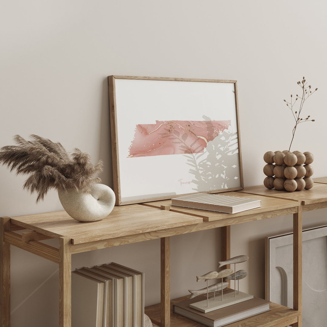 Tennessee Map Pink and Gold Wall Art Print | USA | US State | United States of America