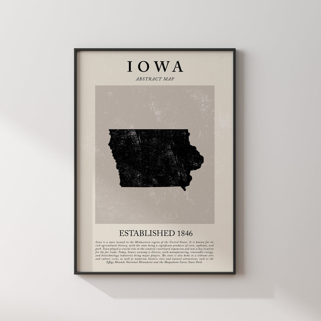 Abstract Iowa Map Vintage Wall Art Print US State | United States of America | USA Travel Poster