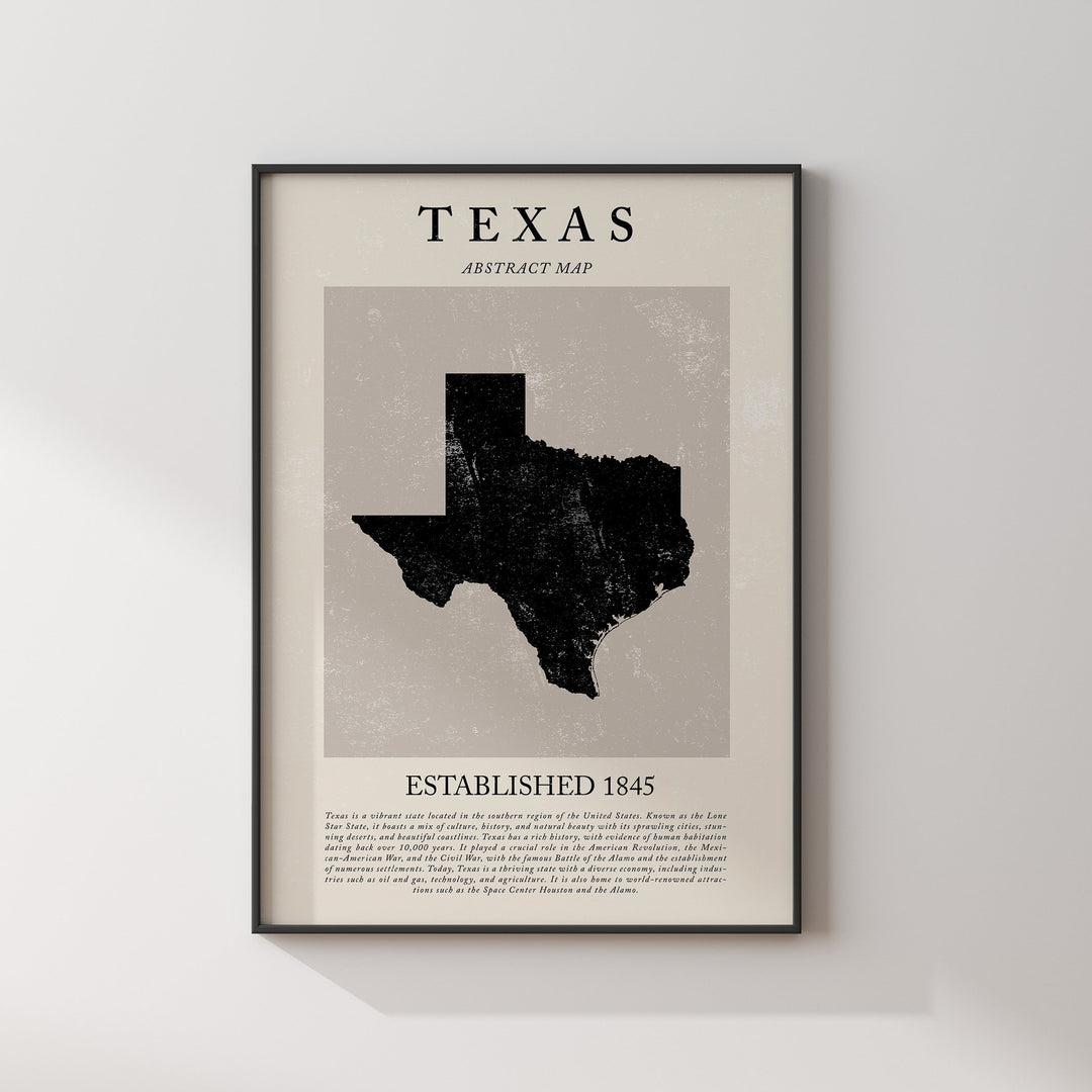 Abstract Texas Map Vintage Wall Art Print US State | United States of America | USA Travel Poster