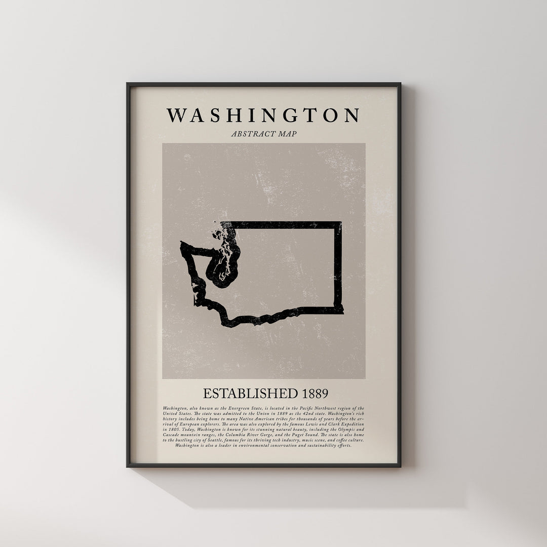 Abstract Washington Map Vintage Wall Art Print US State | United States of America | USA Travel Poster