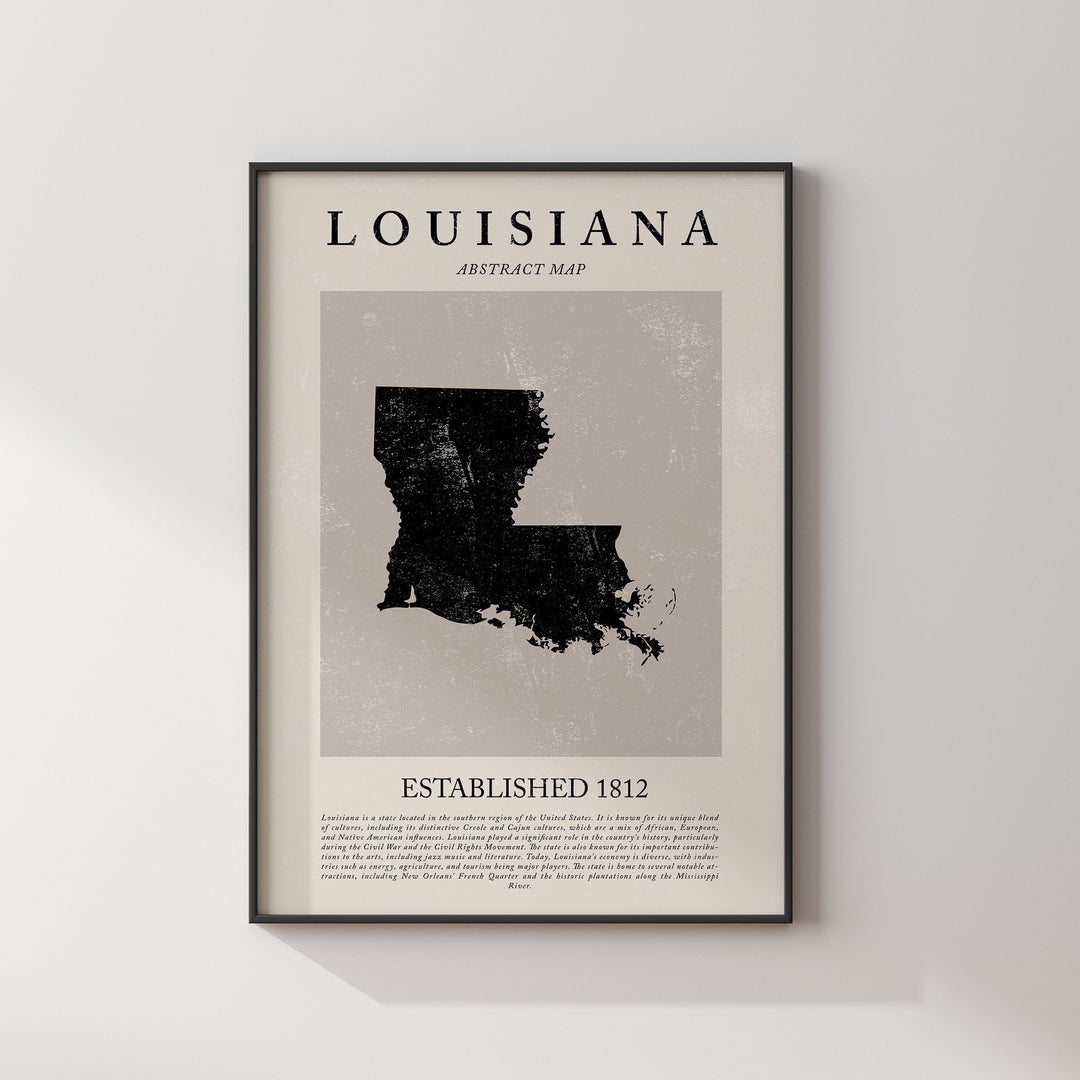 Abstract Louisiana Map Vintage Wall Art Print US State | United States of America | USA Travel Poster