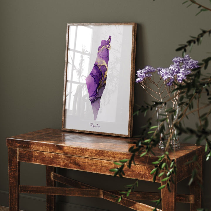 Palestine Map Purple & Gold Wall Art Print