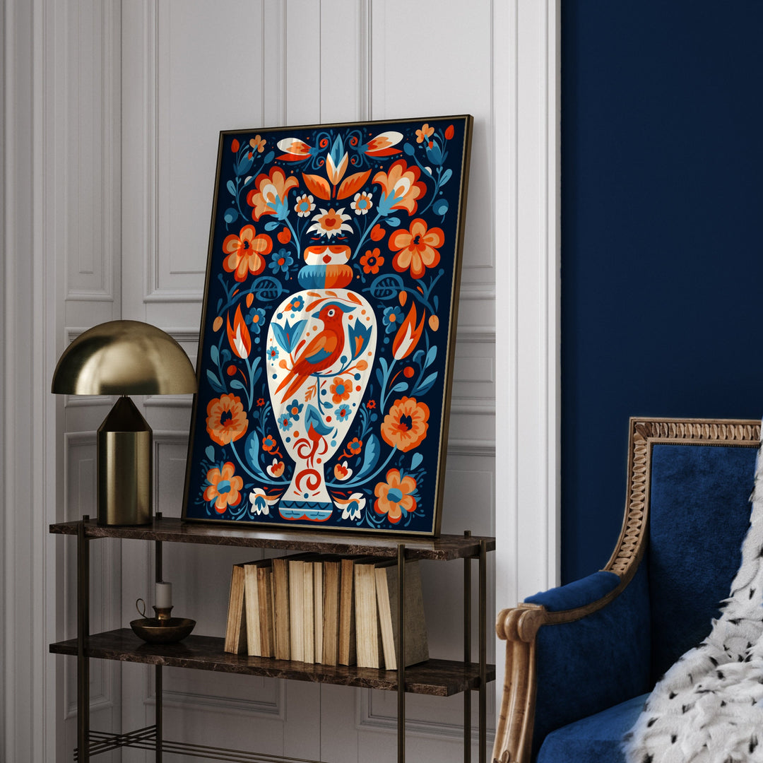 Mexican Talavera Pattern Wall Art | Mexico Wall Art Print | Mexican Decor | Floral Bird Vase Edition