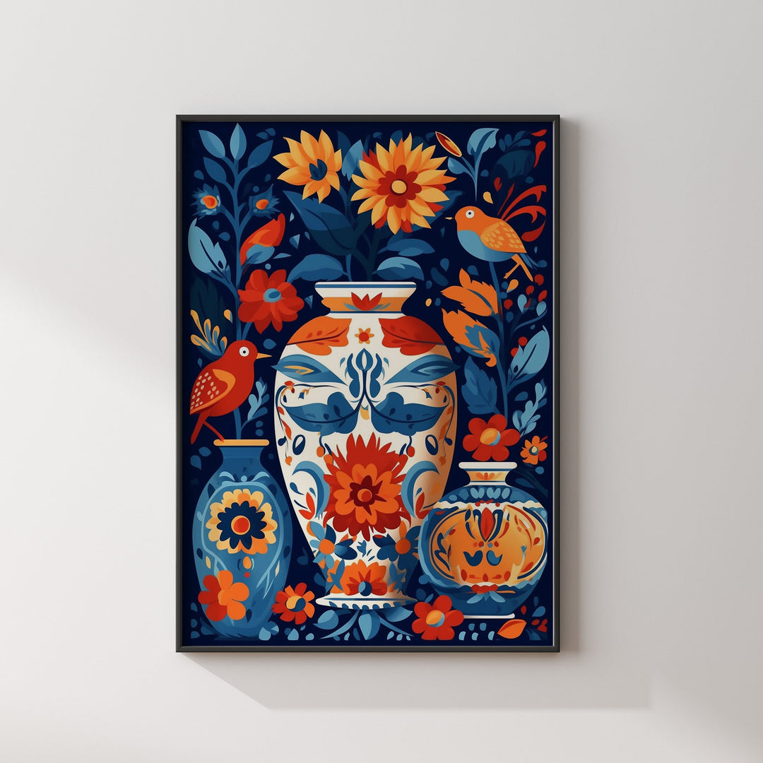 Mexican Talavera Pattern Wall Art | Mexico Wall Art Print | Mexican Decor | Set of Floral Vases Edition