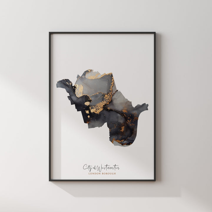 City of Westminster Map Black & Gold Wall Art Print | England | United Kingdom | Great Britain