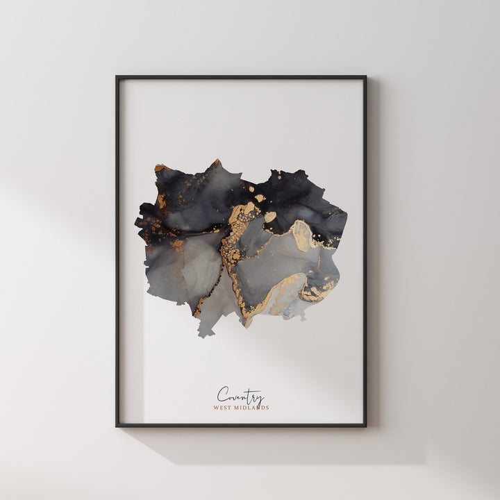 Coventry Map Black & Gold Wall Art Print | West Midlands | England | United Kingdom | Great Britain