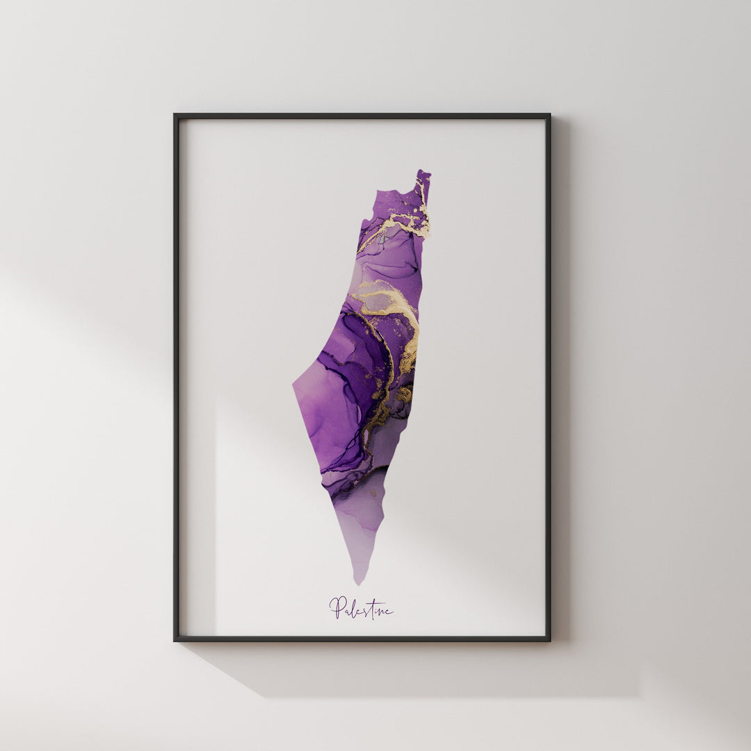 Palestine Map Purple & Gold Wall Art Print
