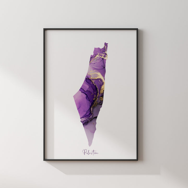 Palestine Map Purple & Gold Wall Art Print