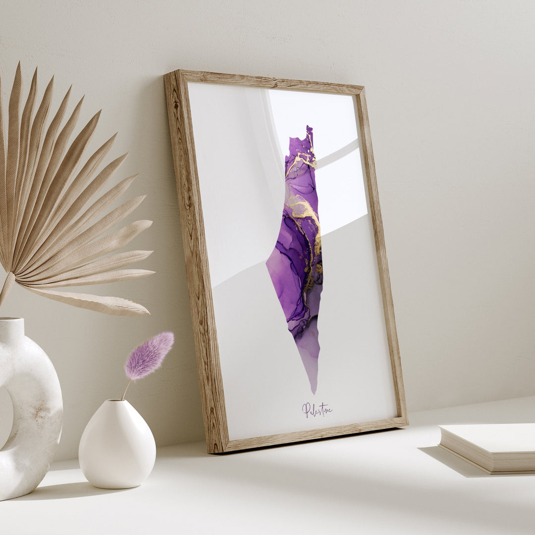 Palestine Map Purple & Gold Wall Art Print