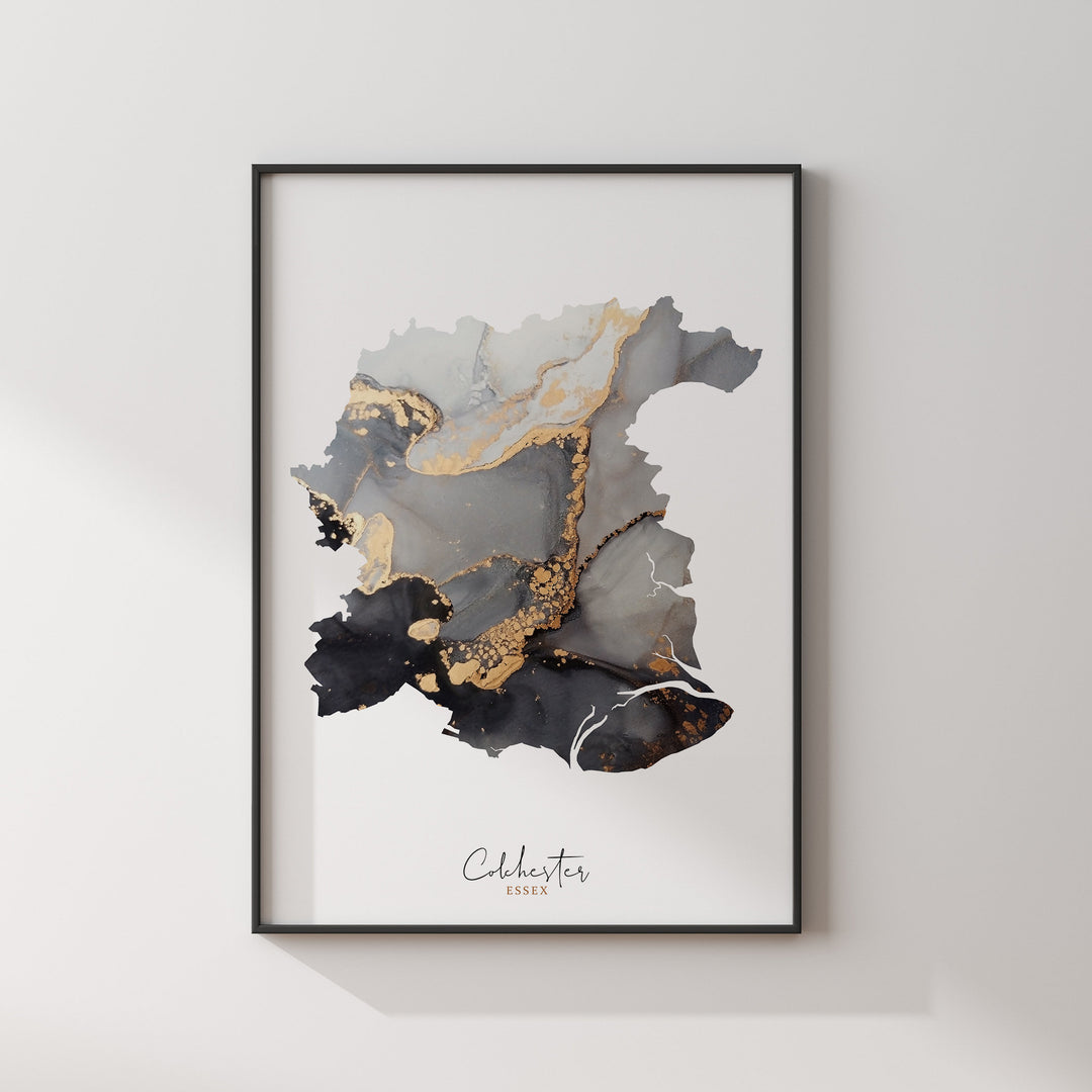 Colchester Map Black and Gold Wall Art Print | Essex | England | United Kingdom | Great Britain