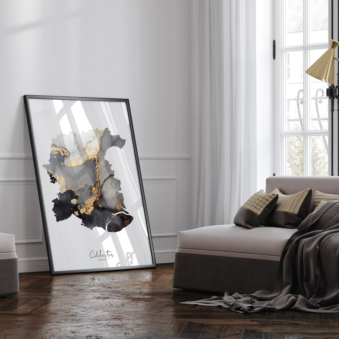 Colchester Map Black and Gold Wall Art Print | Essex | England | United Kingdom | Great Britain