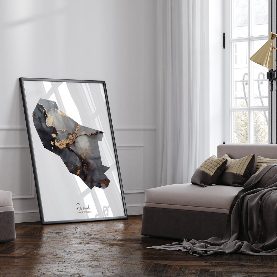 Oxford Map Black and Gold Wall Art Print | Oxfordshire | England | United Kingdom | Great Britain