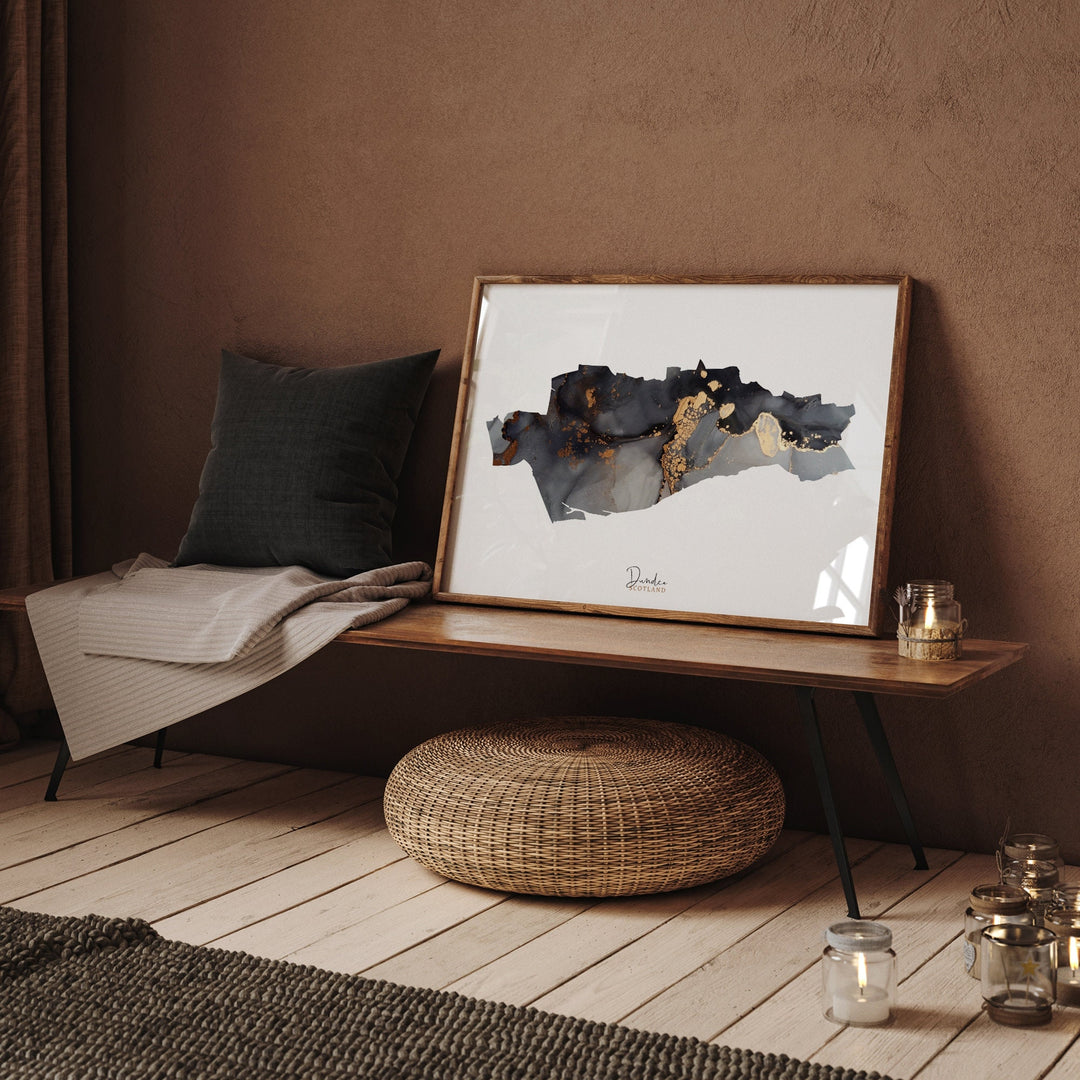 Dundee Map Black and Gold Wall Art Print | Scotland | United Kingdom | Great Britain