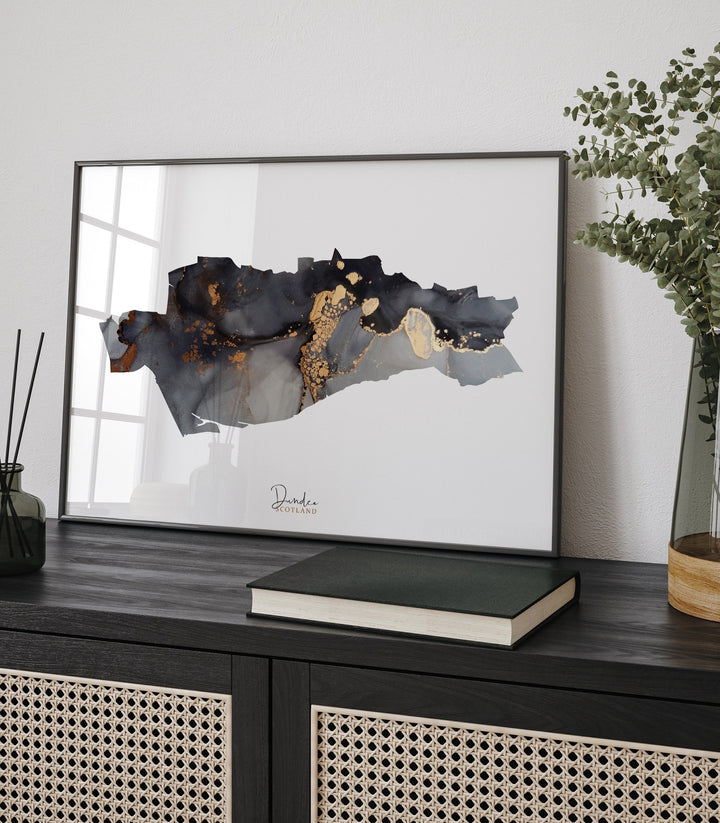 Dundee Map Black and Gold Wall Art Print | Scotland | United Kingdom | Great Britain