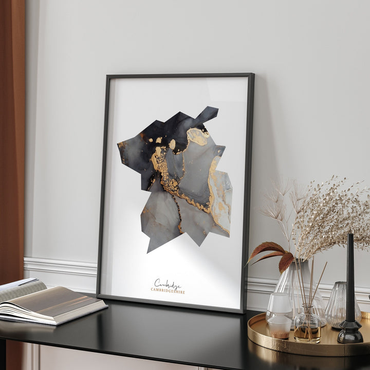 Cambridge Map Black and Gold Wall Art Print | Cambridgeshire | England | United Kingdom | Great Britain