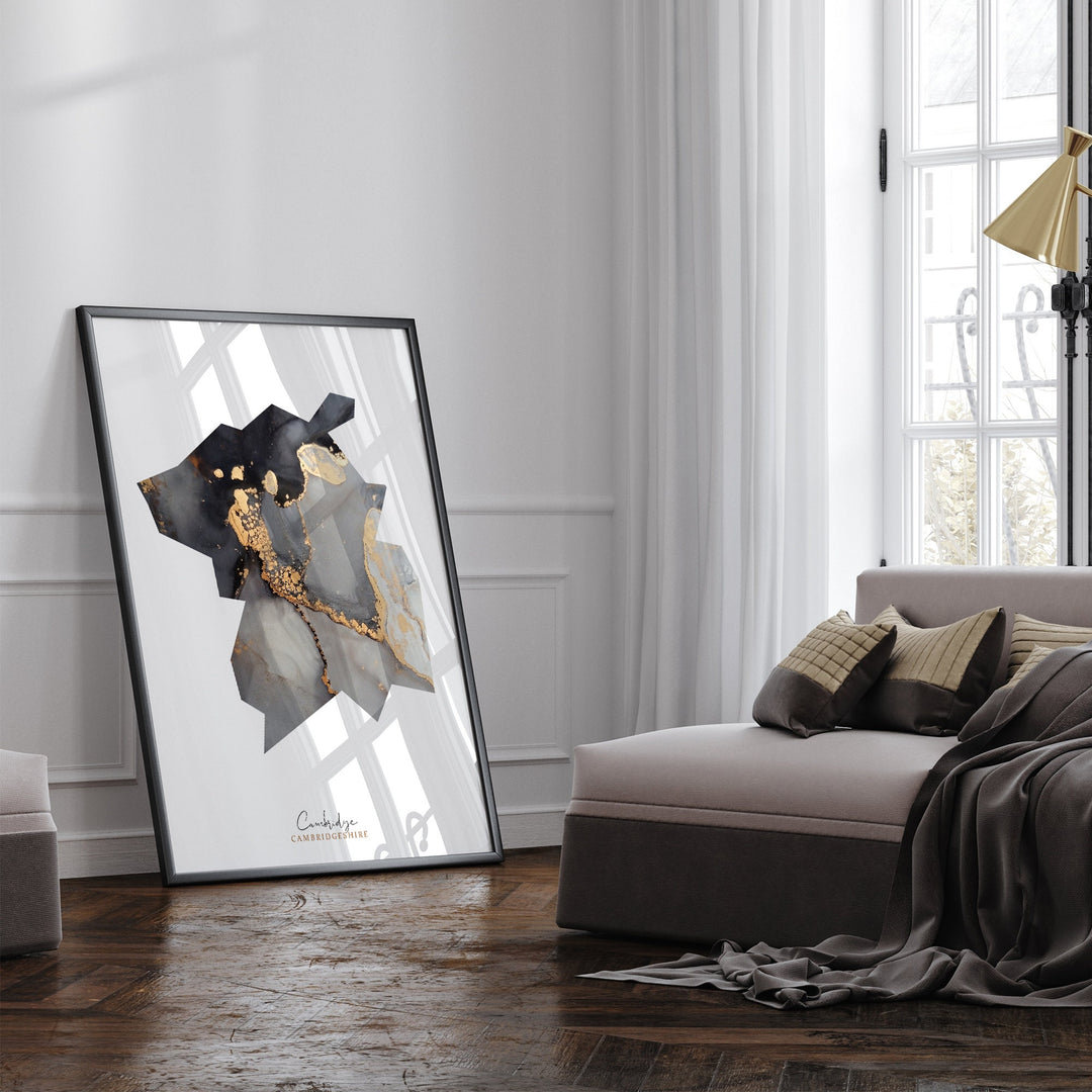 Cambridge Map Black and Gold Wall Art Print | Cambridgeshire | England | United Kingdom | Great Britain