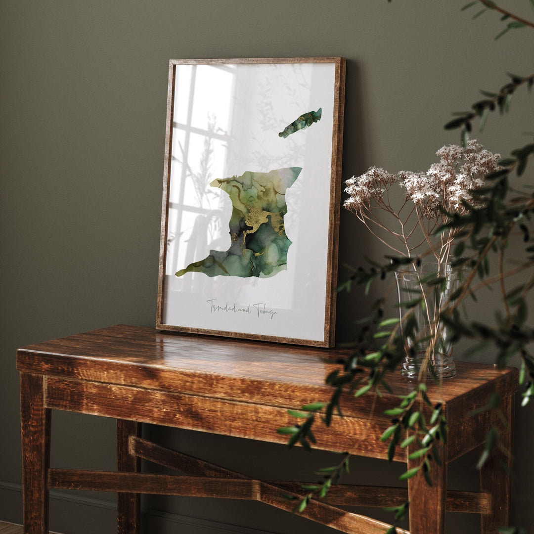 Shades of Sage Green Trinidad and Tobago Map Wall Art Print