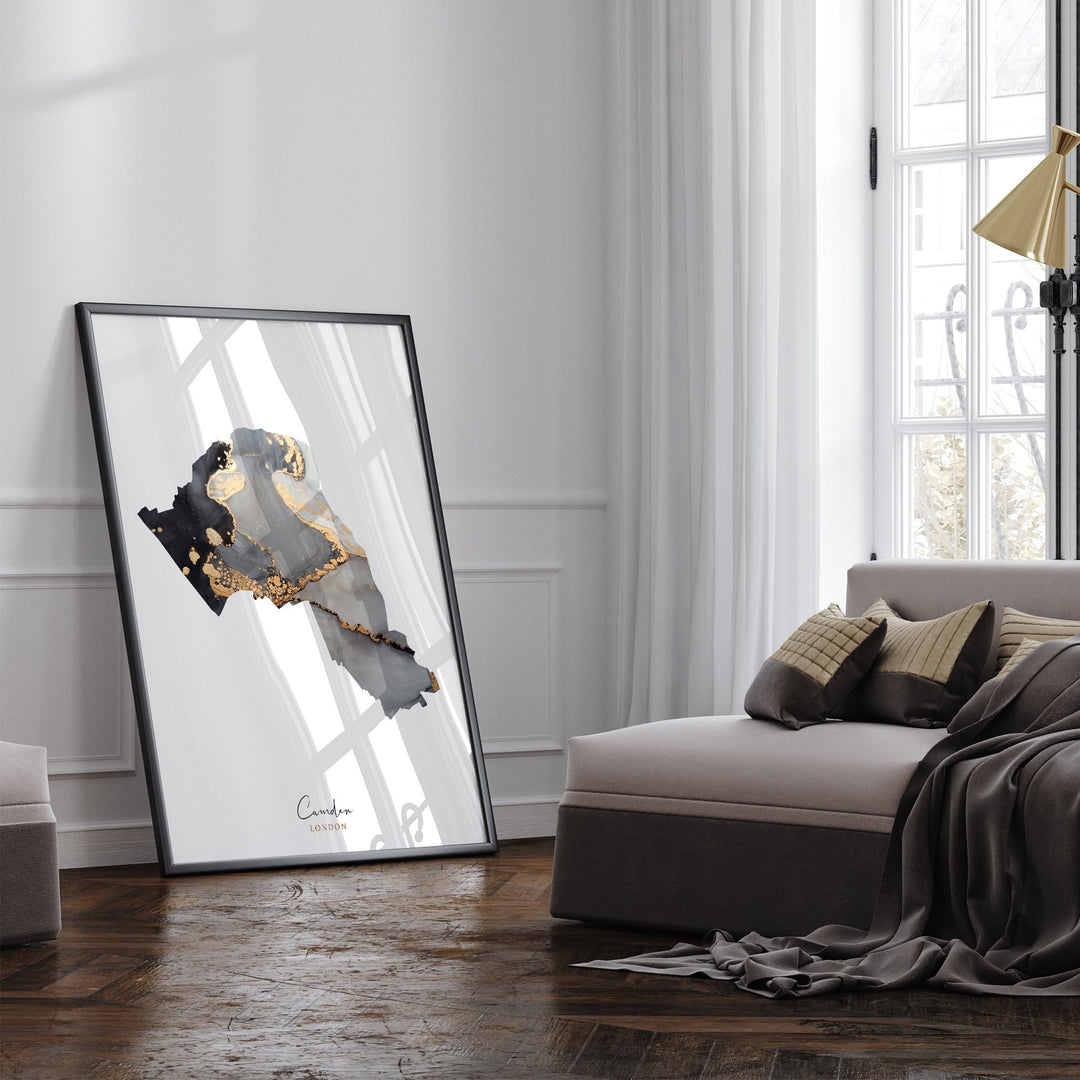 Camden Map Black and Gold Wall Art Print | London | England | United Kingdom | Great Britain