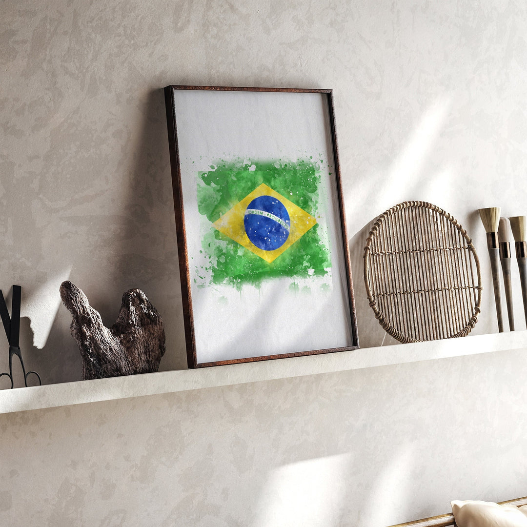 Brazil Watercolor Flag Wall Art Print | Brazil Travel Poster