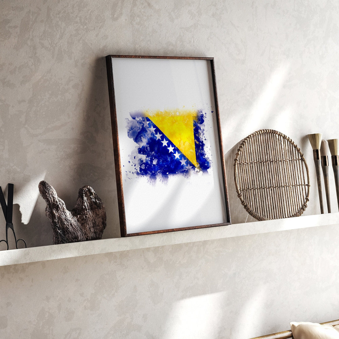 Bosnia and Herzegovina Watercolor Flag Wall Art Print | Bosnia and Herzegovina Travel Poster